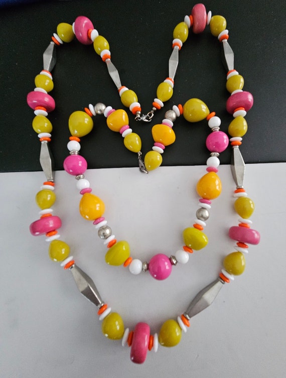 2 Vintage Multi Color BOHO Beaded Necklaces - image 2