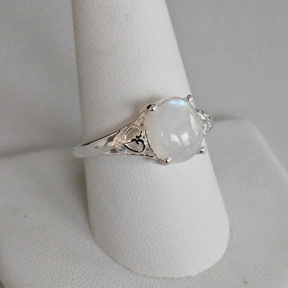 Vintage Rainbow Moonstone Sterling Silver Ring, S… - image 3