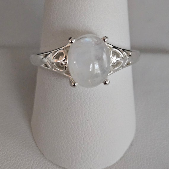 Vintage Rainbow Moonstone Sterling Silver Ring, S… - image 4