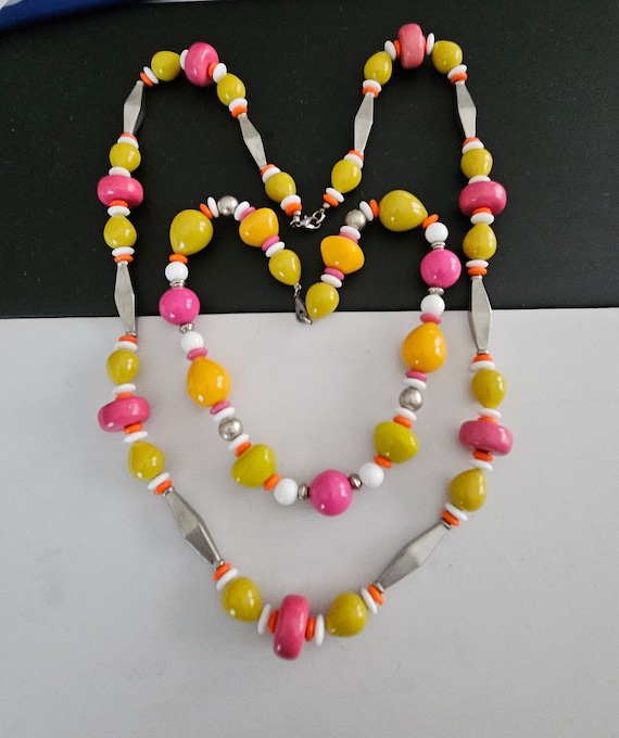 2 Vintage Multi Color BOHO Beaded Necklaces - image 1