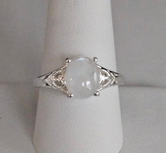 Vintage Rainbow Moonstone Sterling Silver Ring, S… - image 1