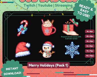 Insignias de suscripción del paquete de invierno Merry Holidays 1, Twitch/Discord/Youtube, fragmentos lindos, insignias de porristas, insignias de fragmentos
