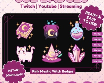 Distintivi secondari della strega rosa mistica, Twitch/Discord/Youtube, pezzi carini, distintivi di allegria, distintivi di bit