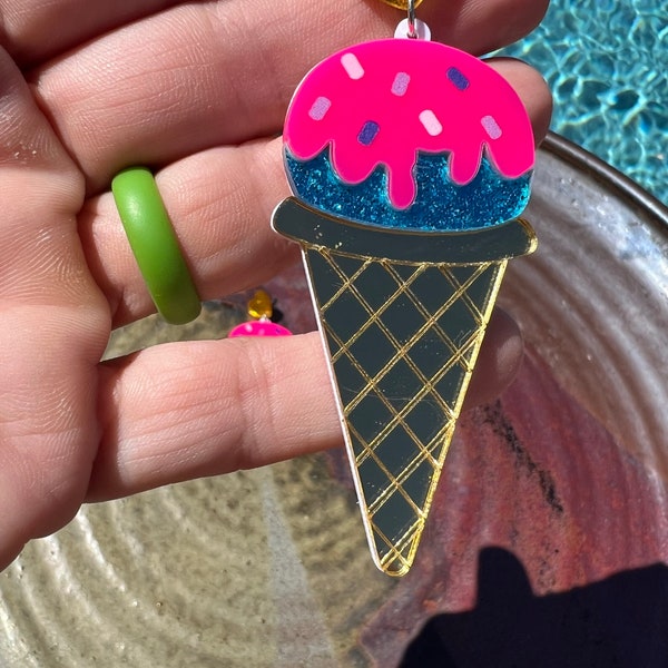 Cute and fun acrylic ice cream cone pierced earrings