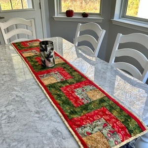 Holiday Classic Colors Quilted Table Runner in Vibrant Red, Green and Gold