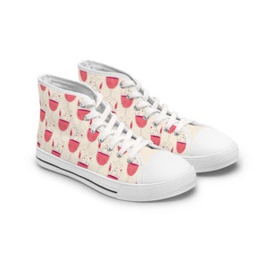 Women&#39;s High Top Sneakers - Cat Lover Print, Wine Cat, Plant Cat, Whimsical, Cat Mom, Statement Print
