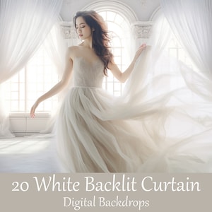White backlit wedding backdrops. Backgrounds with window curtain for portrait photography. Photoshop overlays for maternity, engagement etc.