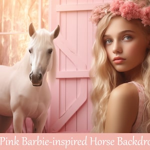 Pink digital backdrops in pink. Horse backgrounds for Photoshop. Backdrop gift idea for girls. Photoshoot doll world overlay.