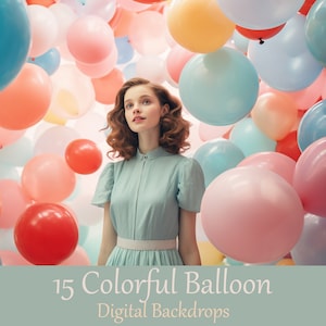 Pastel Balloon digital backdrop, retro bubblegum pinup backgrounds for portrait photography. Birthday overlays. Celebrations, maternity.