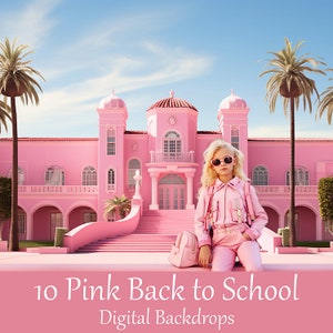 Pink Back to School Digital Background. Digital Download. Pink Doll Photoshop Backdrop Gift Idea for Girl Pink education Overlay. First day.