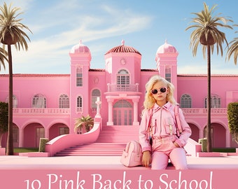 Pink Back to School Digital Background. Digital Download. Pink Doll Photoshop Backdrop Gift Idea for Girl Pink education Overlay. First day.