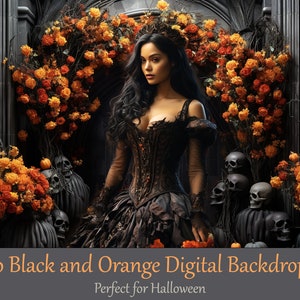 Halloween Background.  Digital Backdrops for Photoshop. Orange and black Spooky Halloween portrait backdrops. Portrait backdrop for cosplay