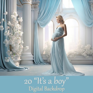 Maternity portrait digital backdrop in blue and aquamarine. It's a boy gender reveal backgrounds. Great Photoshop overlays for photography