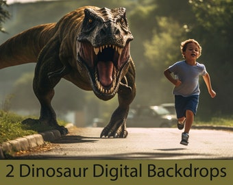 Dinosaur background for portrait of kids child photography tyrannosaurus rex running montage t-rex great gift idea for son daughter