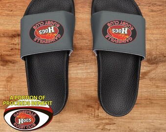 Kids Slide Sandals Hogs Logo |  Gainesville Hogs Rugby Club Logo | Hogs Team Merch | Youth US Sizes | Personalized Black & White Slides