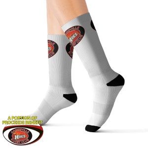 Chaussettes blanches unisexes sublimation logo Hogs Logo du club de rugby des Gainesville Hogs Paire de chaussettes graphiques Team Cadeau pour les joueurs Butin social image 1