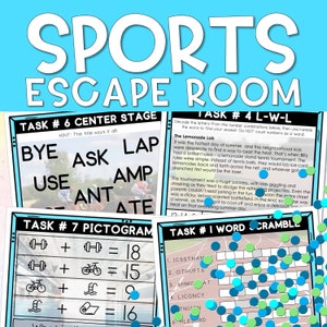 Escape Room voor kinderen, doe-het-zelf printbare game, zomersport escape room kit, sport verjaardagsfeestje games, puzzelspel voor kinderen, familie game-avond