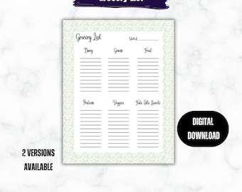 Organized Grocery List, Categorized Shopping List, Organized Grocery Planner, Shopping Agenda, US Letter/A4/A5