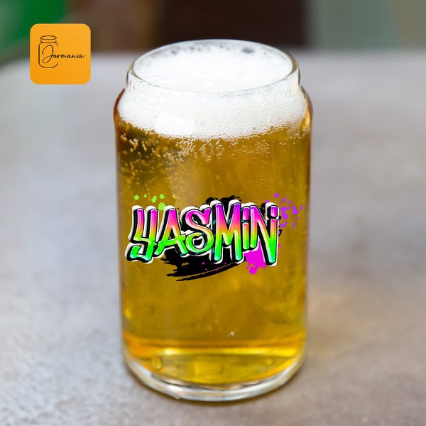 Personalized Name Airbrush Design Beer Glass Cup, Customized Name Airbrushed Glass, Custom Graffiti Name Shot Glass, Graffiti Art Wine Cup