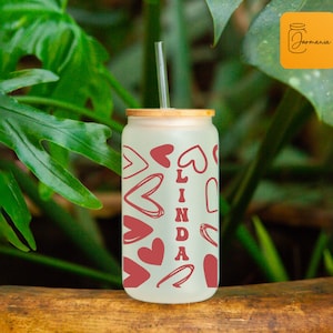 Custom Name Valentines Day Drinking Jar, Personalized Hearts Glass Jar, Cute Valentine Jar, Gift For Girlfriend, Cute Hearts Glass Tumbler