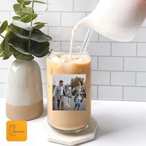 Custom Photo Milkshake Glass Cup, Milkshake Photo Jar, Family Photo Iced Coffee Glass, Personalized Photo Iced Coffee Jar, Custom Glass Can