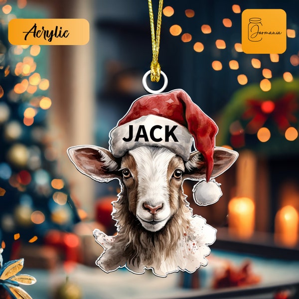 Custom Name Christmas Goat Acrylic Ornament, Personalized Xmas Goat Ornament, Custom Farm Keepsake, Gift For Farm Girl, Custom Goat Ornament