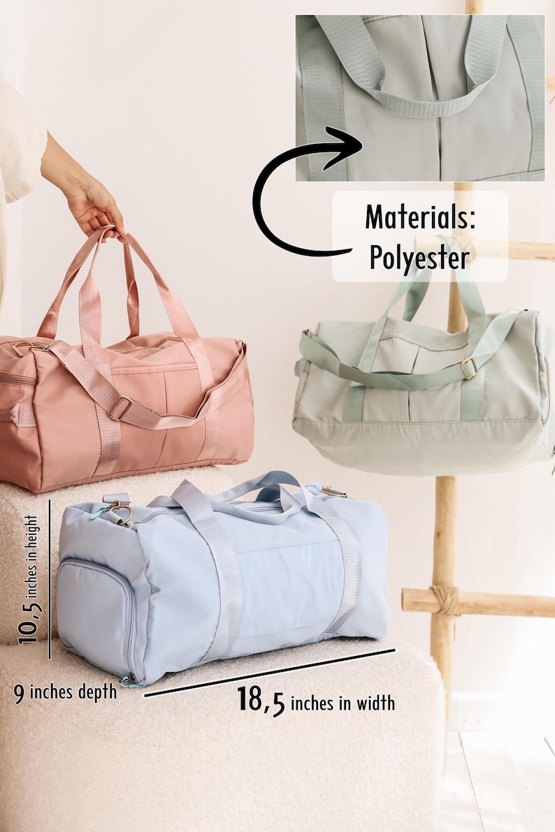 the measurements of a duffel bag and a duffel bag