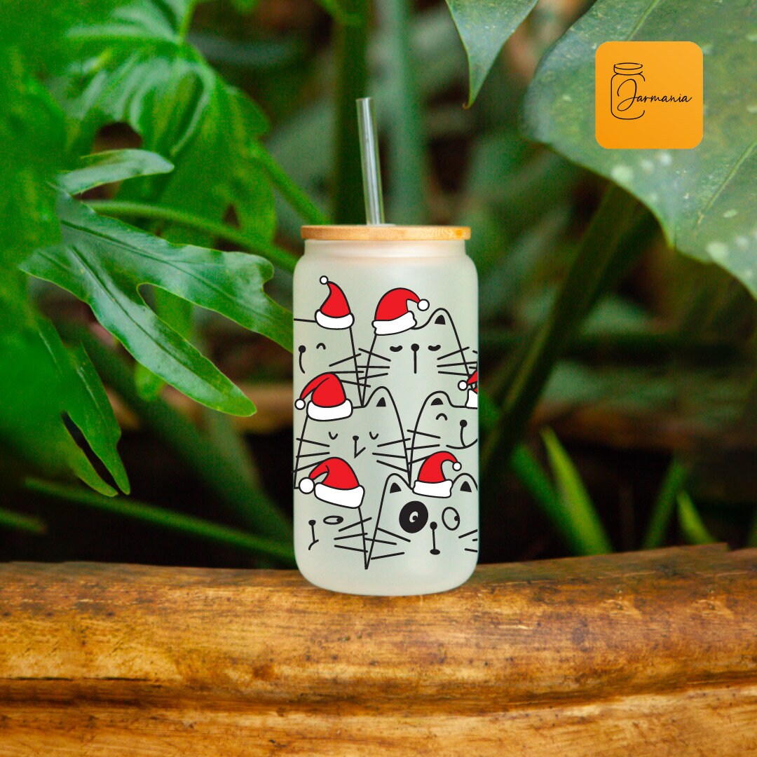 Christmas Cat Jar, Cute Cat Glass Jar, Cat Christmas Veterinary Jar