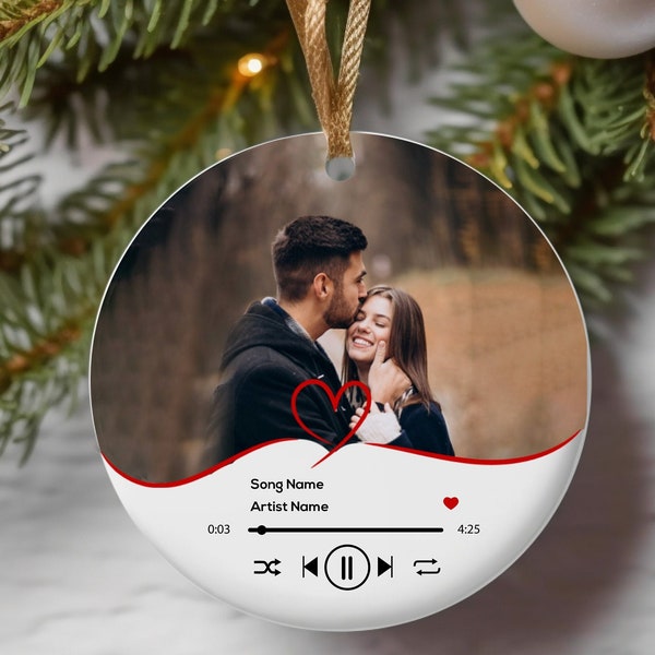 Custom Photo Music Playlist Ceramic Ornament, Personalized Song Acrylic Keychain, Customized Couples Photo Song Playlist Album Ornament