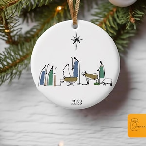 Christmas Nativity Scene Ornament, 2023 Christmas Nativity Ornament, Christmas Holiday Religious Ornament, Nativity Scene Ceramic Ornament