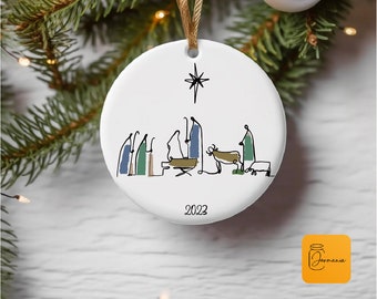 Christmas Nativity Scene Ornament, 2023 Christmas Nativity Ornament, Christmas Holiday Religious Ornament, Nativity Scene Ceramic Ornament