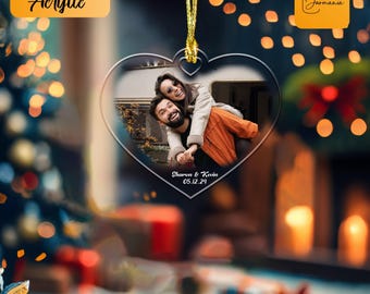Custom Couple Photo Ornament, Personalized Acrylic Christmas Gift
