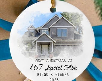 2024 New Home Ornament - Personalized New Home Christmas Ornament - Watercolor Photo Ornament - Custom Photo Ornament