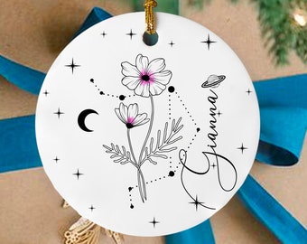 Birth Month Flowers Personalized Gift, Birth Flower Mother's Day Gift, Christmas Ornament, Birth Flower Customized Ornament, constellation