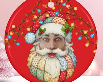 Adorno con foto personalizado, adorno navideño divertido personalizado, adornos con cara de Papá Noel, adornos navideños, adorno con foto, adorno de cerámica