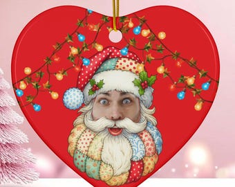 Adorno navideño divertido personalizado, adornos con cara de Papá Noel, adornos navideños, adorno con foto, adorno de cerámica, adorno con foto personalizado