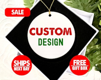 Gepersonaliseerd keramisch ornament Aangepast ontwerp Kerstornament Gepersonaliseerde tekst Jouw ontwerp hier Aangepast ornament Tekstkleur Aandenken