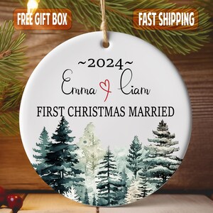 First Christmas Married Ornament, New Couple Mr Mrs Ornament, Personalized Wedding Gift Newlywed Christmas Gift Our First Christmas Ornament