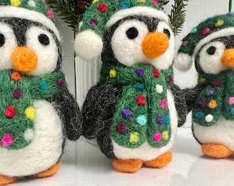 Felt Ornaments Needle Felted Penguin Felt Memorial Gift Ornament Needle Felted Santa Penguin, Realistic Felted Penguin Needle Felted animal