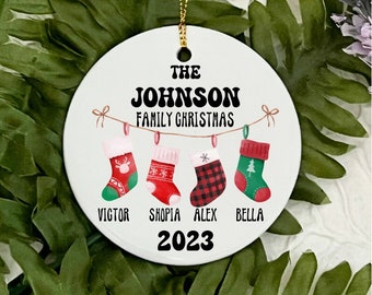 Rond 2023 ornament gepersonaliseerd ornament familie persoonlijk familie persoonlijk cadeau voor familiepersoon, gepersonaliseerde familienaam Kerstmis