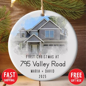 Decorazione per la nuova casa - Decorazione natalizia personalizzata per la nuova casa 2025 - Decorazione fotografica ad acquerello - Decorazione fotografica personalizzata