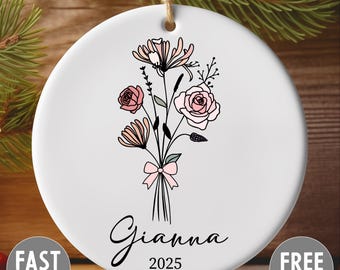 Birth Month Flower Ornament, Personalized Christmas Gift