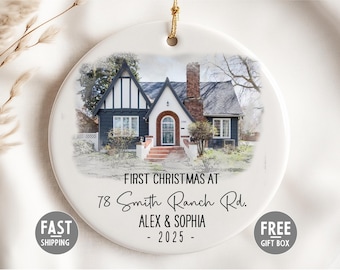 2025 New Home Ornament - Personalized New Home Christmas Ornament - Watercolor Photo Ornament - Custom Photo Ornament