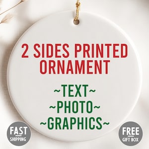 Anpassa din design här, Anpassad julgransprydnad med textfärg, Anpassad julgransprydnad, Personlig text keramisk julgransprydnad