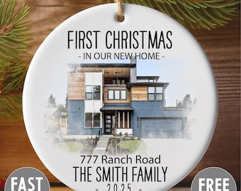 Custom Watercolor House Painting Ornament, Personalized New Home Christmas Ornament, Christmas Photo Gift, Watercolor Photo Ornament