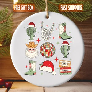 Xmas Tree Christmas 2024 Ornament, Christmas Decoration, Holiday Gift Idea, western cowboy ornament, Round Ceramic, Gift Exchange, Gift Idea