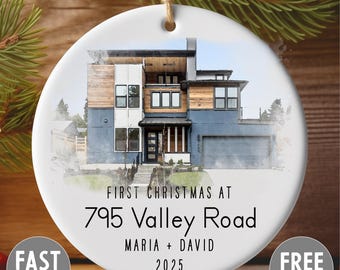 Personalized 2025 New Home  |  Christmas Ornament | Watercolor Photo Ornament  |  Custom Photo Ornament New Home Ornament