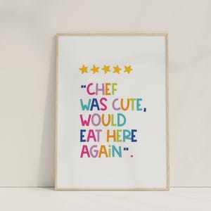 El chef era lindo, volvería a comer aquí Impresión digital / Arte de pared de cocina preppy / Arte de letras coloridas / Impresión de citas / Póster estético