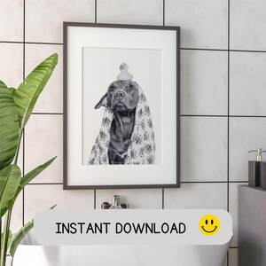 Funny Pitbull Bathroom Print: Towel & Rubber Duck Art (Digital Download)