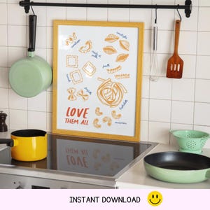 Italian Pasta Types Print: Modern Kitchen Wall Art (Digital Download)